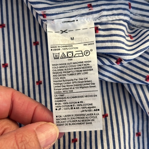 GAP Blue & White Stripe Embroidered Bow Button Down Long Sleeve Top Size Medium - Picture 5 of 5